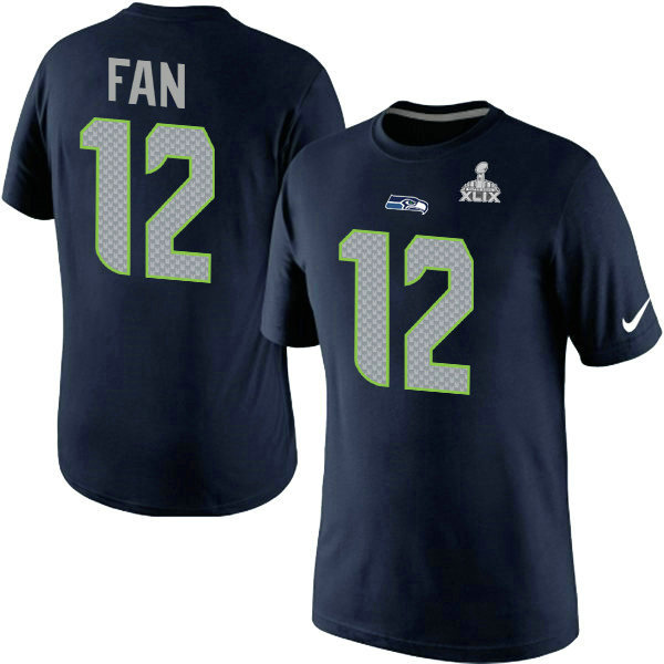 Nike Seattle Seahawks 12th Fan New Name & Number Super Bowl XLIX NFL T-Shirt - Steel Blue